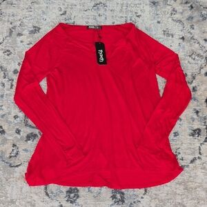 THANTH Womens Small Red Long Sleeve V-Neck Stretch Top Rayon Spandex NWT